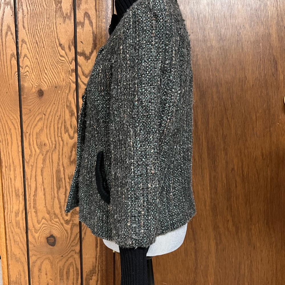 Classiques Entier Women Green Black tweed jacket Size M 3/4 length sleeves Lined - Picture 4 of 13